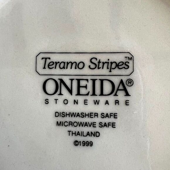 VTG Oneida Stoneware Cream Sugar Set Teramo Stripes 1999 Excellent Condition - Picture 8 of 8